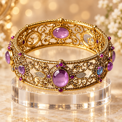 Livenzio® Vintage Purple Crystal Filigree Bangle Bracelet