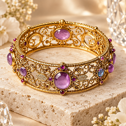 Livenzio® Vintage Purple Crystal Filigree Bangle Bracelet