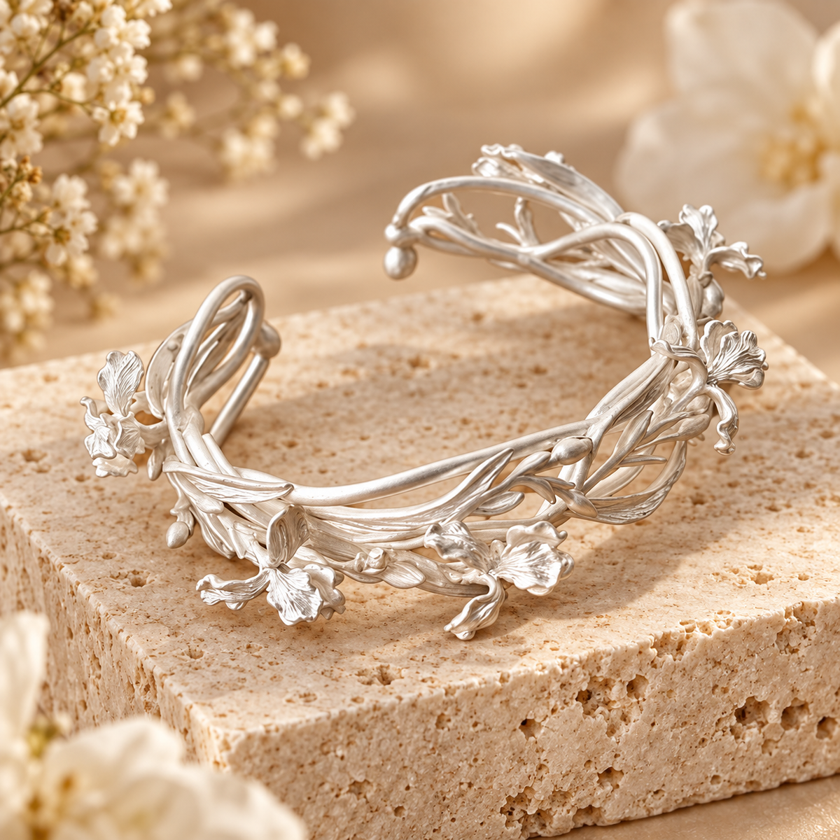 Livenzio® Floral Vine Open Cuff Bangle Bracelet