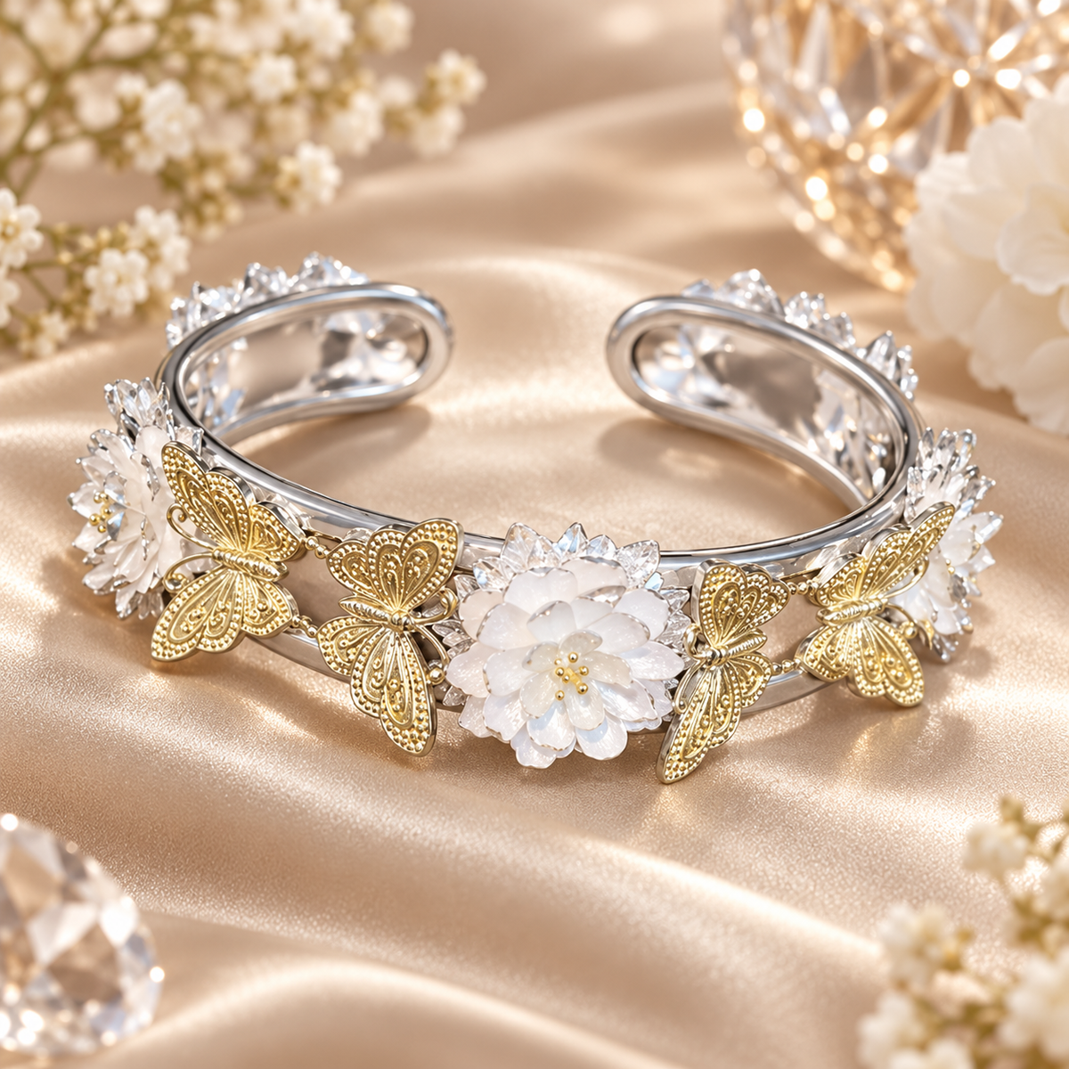 Livenzio® Butterfly Floral Open Cuff Bangle Bracelet