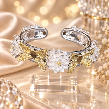 Livenzio® Butterfly Floral Open Cuff Bangle Bracelet