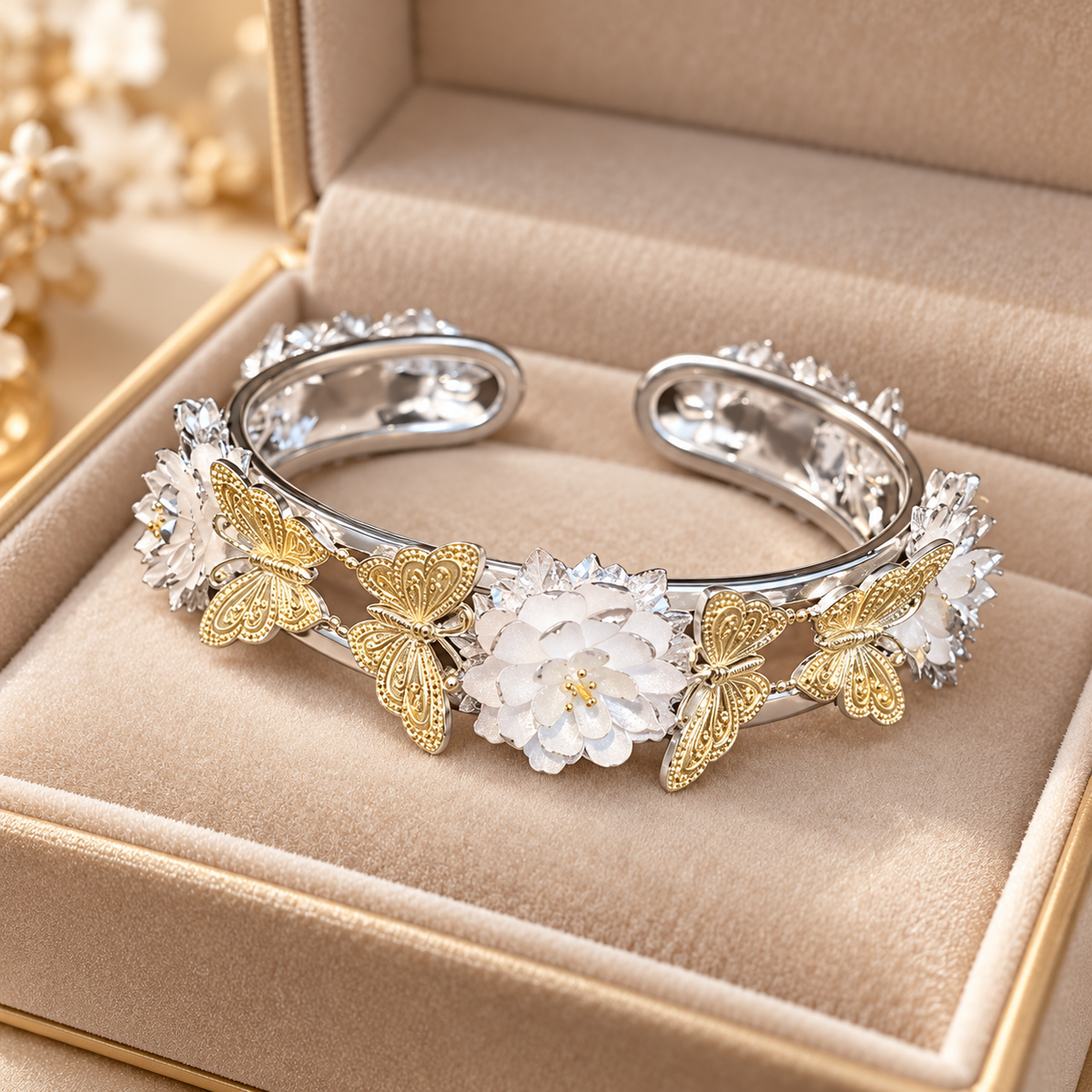 Livenzio® Butterfly Floral Open Cuff Bangle Bracelet