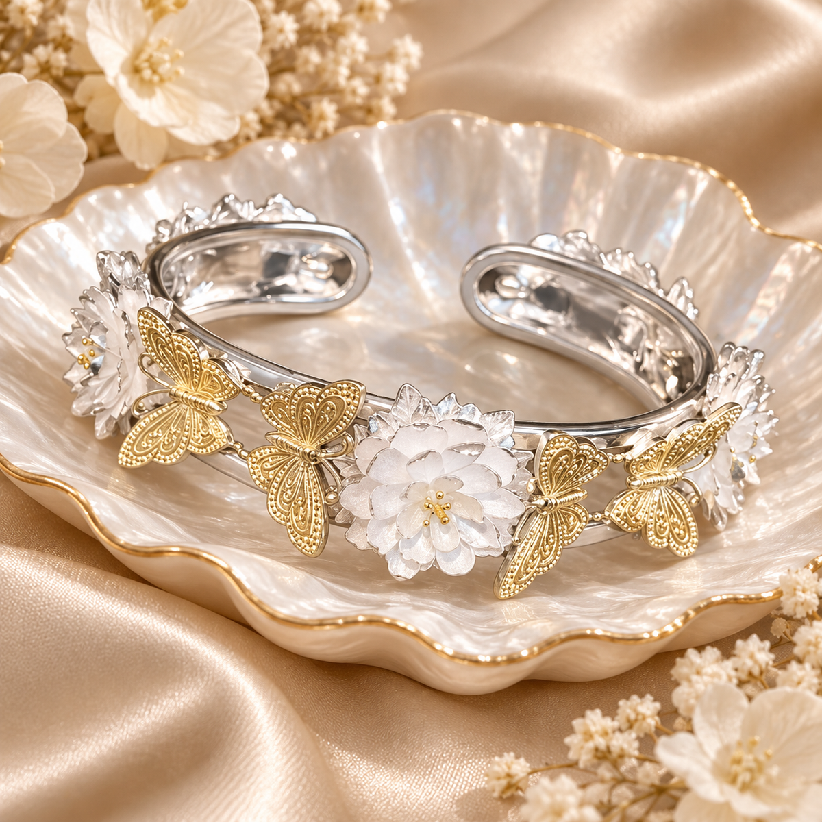Livenzio® Butterfly Floral Open Cuff Bangle Bracelet