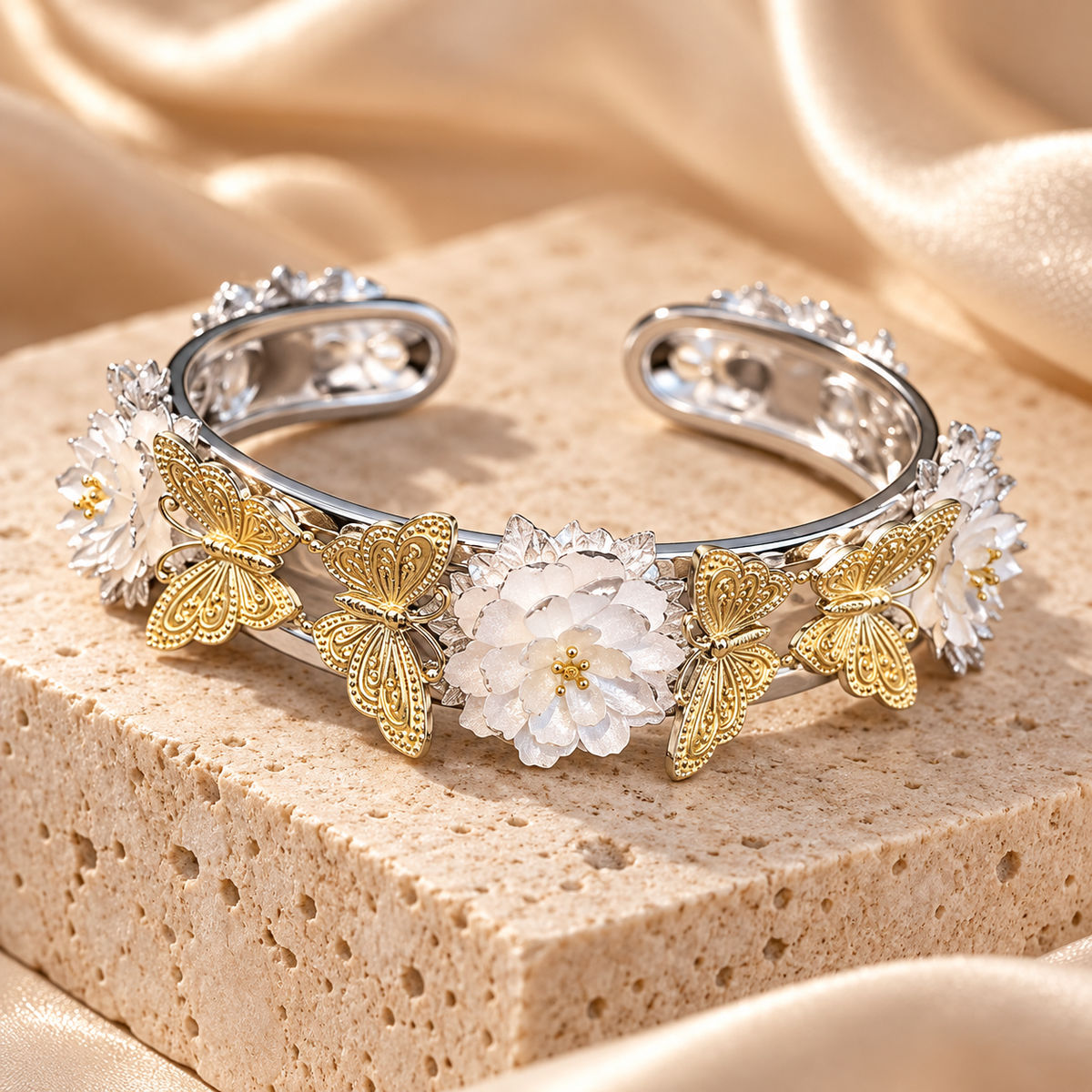 Livenzio® Butterfly Floral Open Cuff Bangle Bracelet