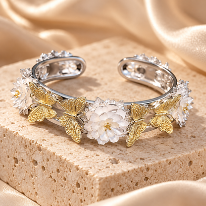Livenzio® Butterfly Floral Open Cuff Bangle Bracelet